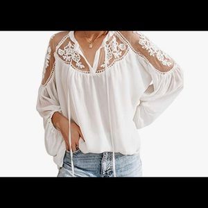 V Neck Crochet Lace Top
